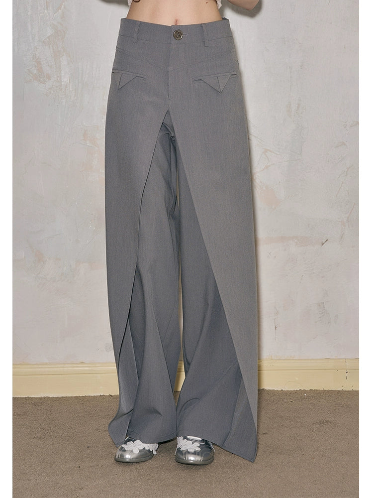 Three-Dimensional Layered Wide-Leg Floor-Length Trousers