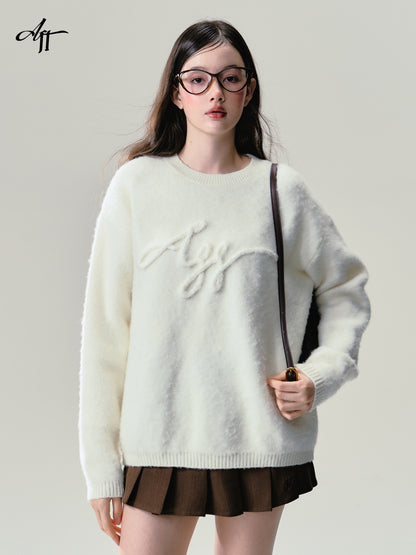 Logo wool blend knit pullover and long scarf