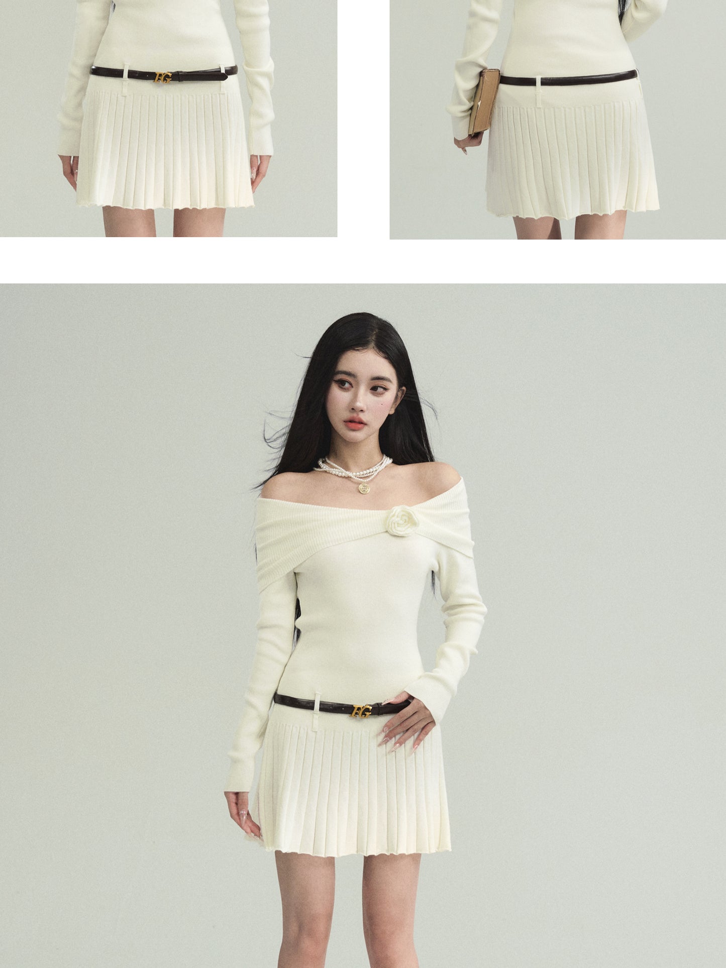 Rose Off Shoulder Rib Knit Fitted Short Dress