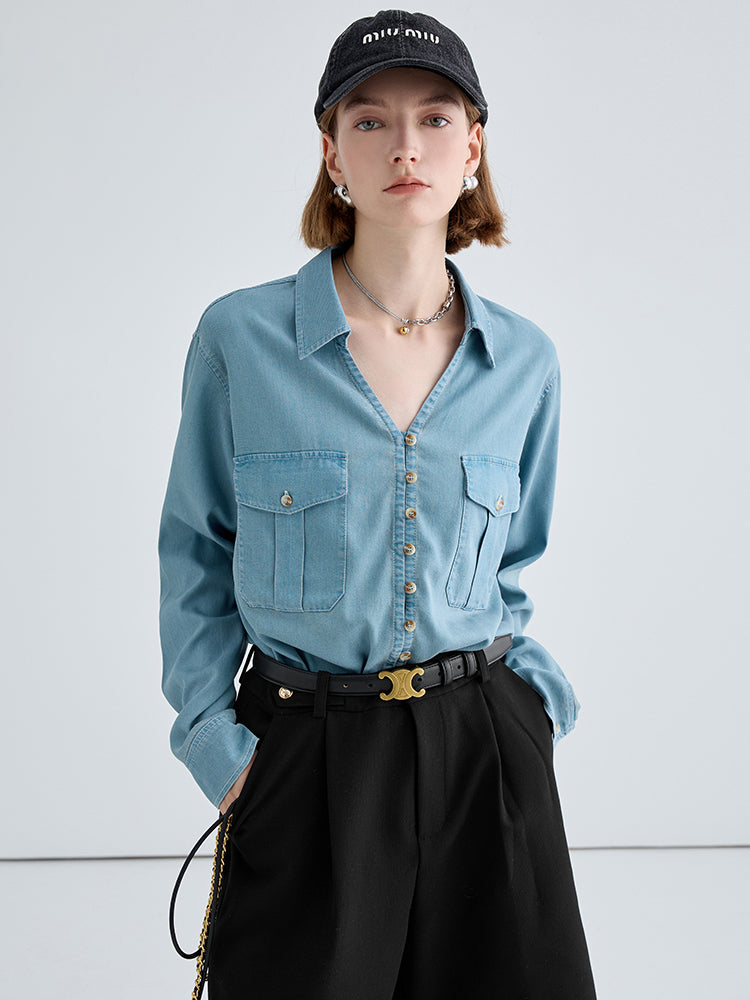 Open Collar V-Neck Soft Fabric Shirt