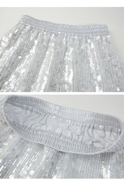 Sequin Short Skirt With Lustrous Silver Lining