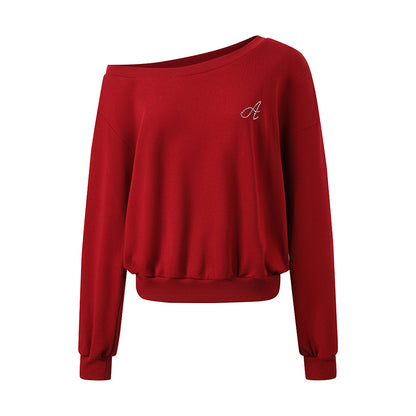 One Shoulder Pullover Top With Small Logo