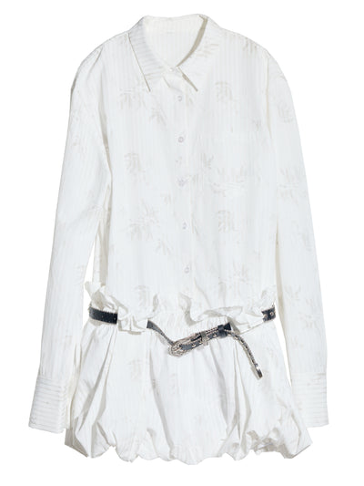 Striped Balloon Hem Shirt Dress With Belt (hover)