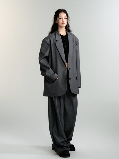 Oversized Shoulder-Padded Suit Jacket And Trousers