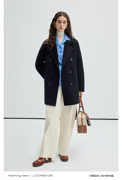 Slouchy Double-Breasted Wool Pea Coat