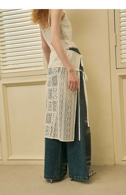 Geometric Lace Apron Skirt With Tie Closure