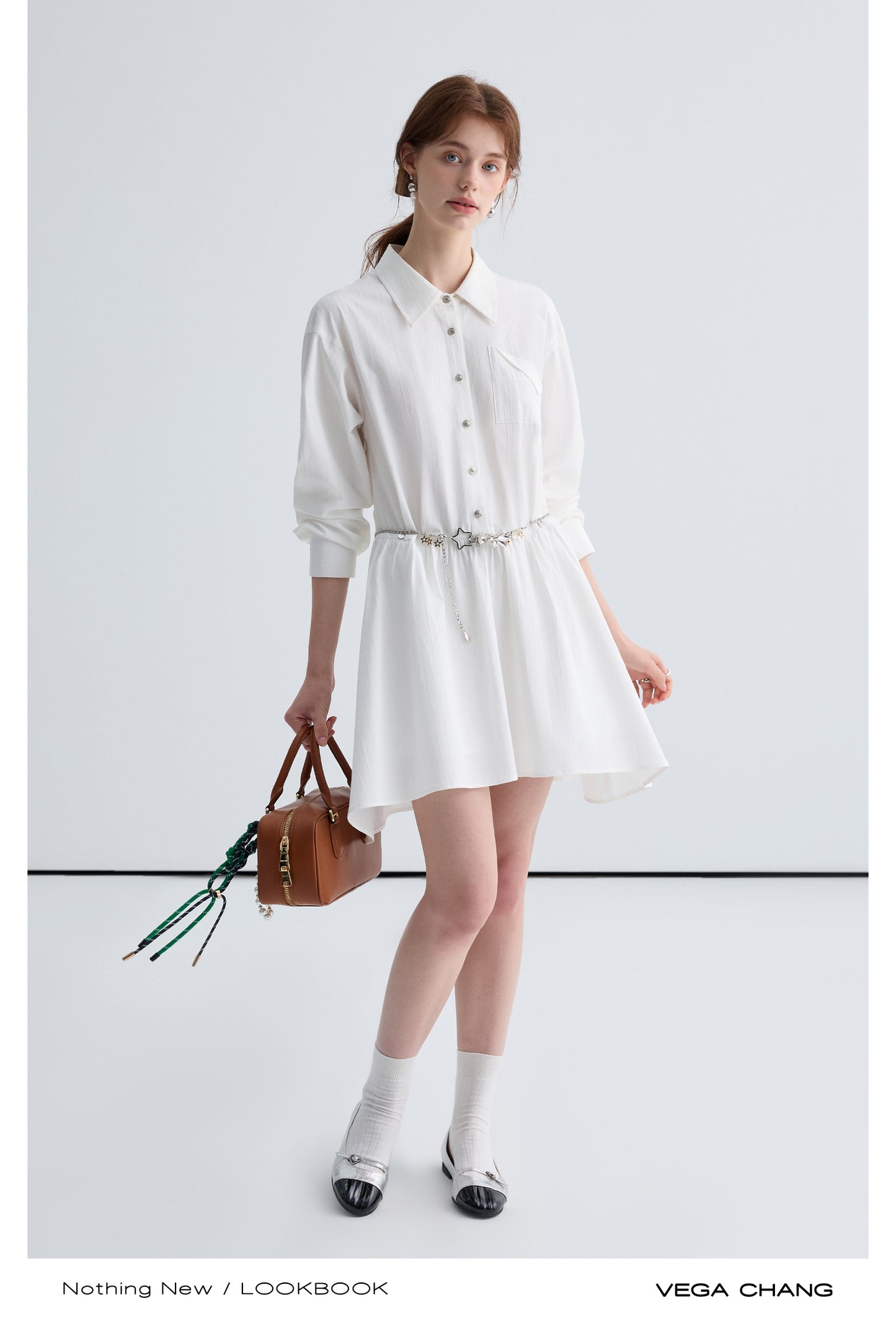 Textured Folded Pocket Design Shirt Dress