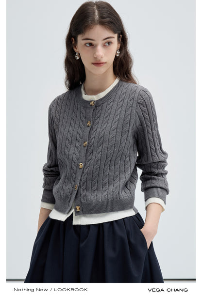 Faux Two-Piece Layered Cable Knit Cardigan