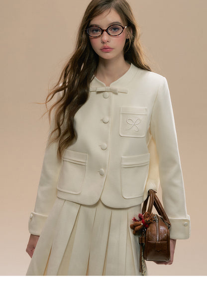 College Style Short Jacket And Pleated Skirt