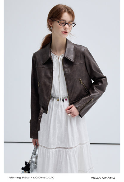 Faux Leather Vintage Vibe Short Moto Jacket