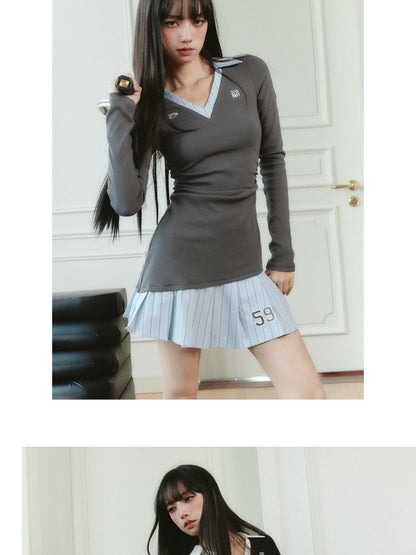 Tennis Style Sporty Layered Shirt Dress