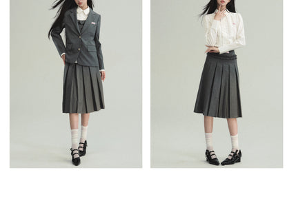 College Style Suit Shirt, Blazer, And Skirt