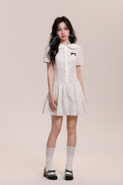 Peter Pan Collar Pleated Stripe Shirt Dress