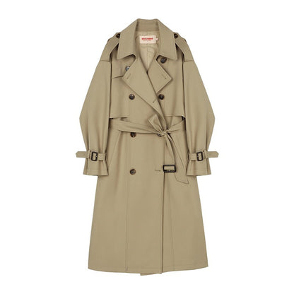 Belted Double Breast Midi Serge Trench Coat