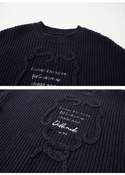 Letter Embroidered Ribbed Knit Sweater