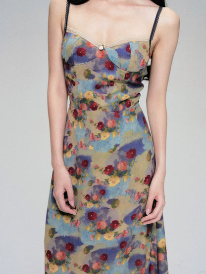 Oil Painting Style Floral Long Cami Dress