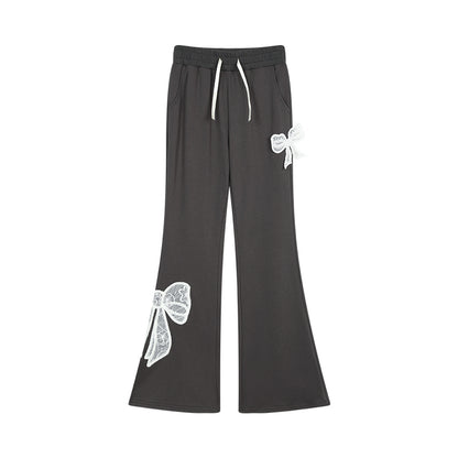 Large Lace Bow Patched Flare Sweatpants