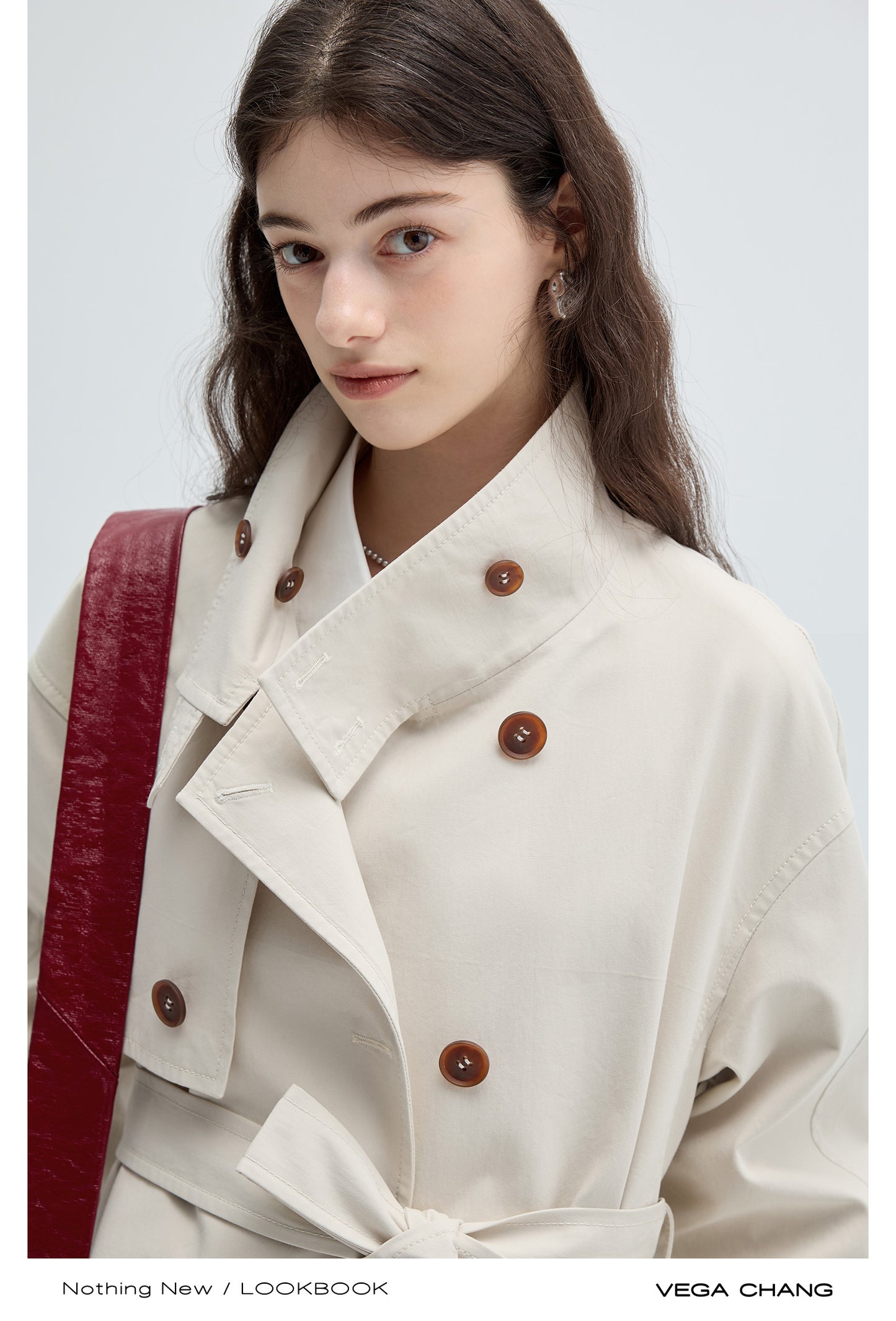 Striped Cuff Stand Collar Classic Trench