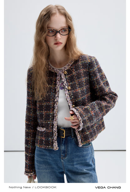 Braided Trim Grid Short Tweed Jacket