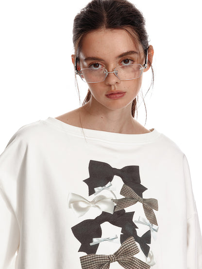 Two Way Bow Print Oversized Cotton Sweatshirt