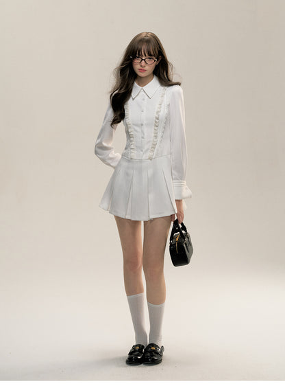 Pleated Shirt Dress With Removable Bow Tie