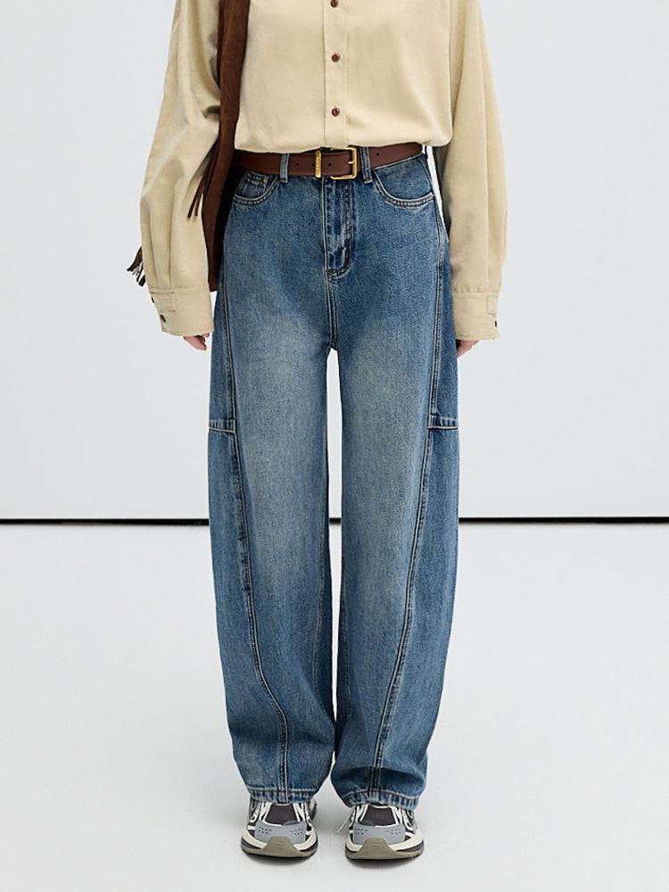 High Waisted Diagonal Seamed Jeans