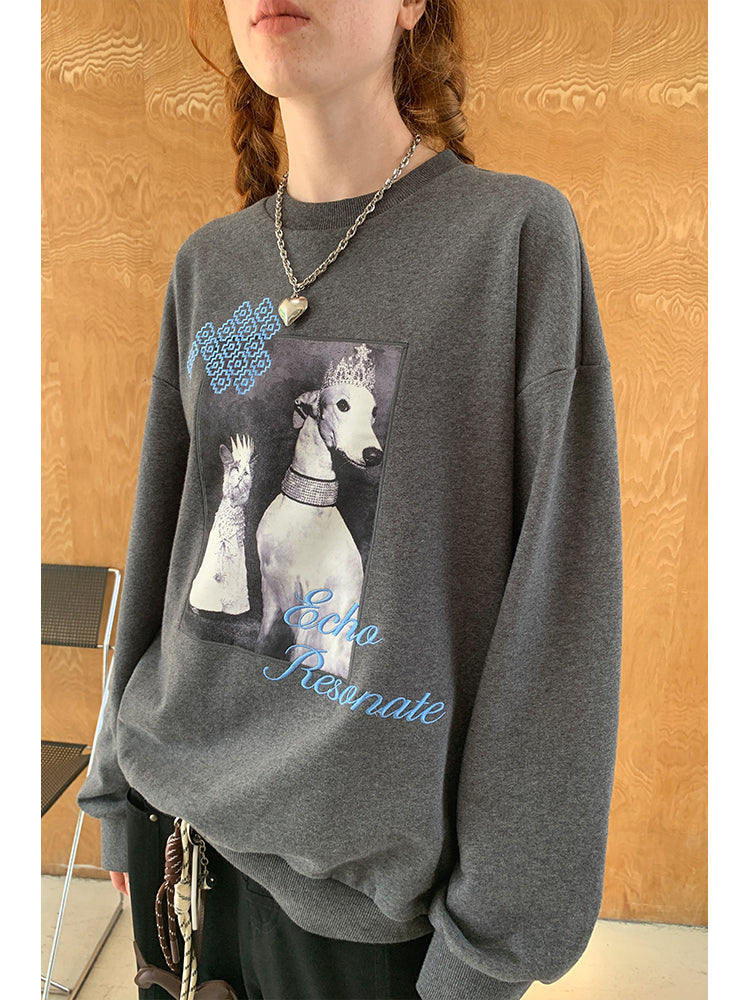 Photograph Applique Cotton Sweatshirt