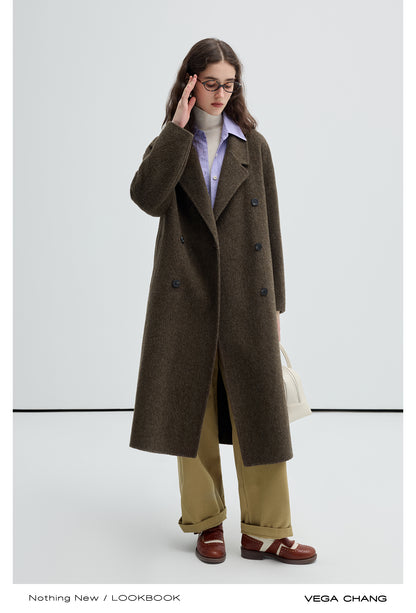 Classic Double Breasted Belted Woolen Coat