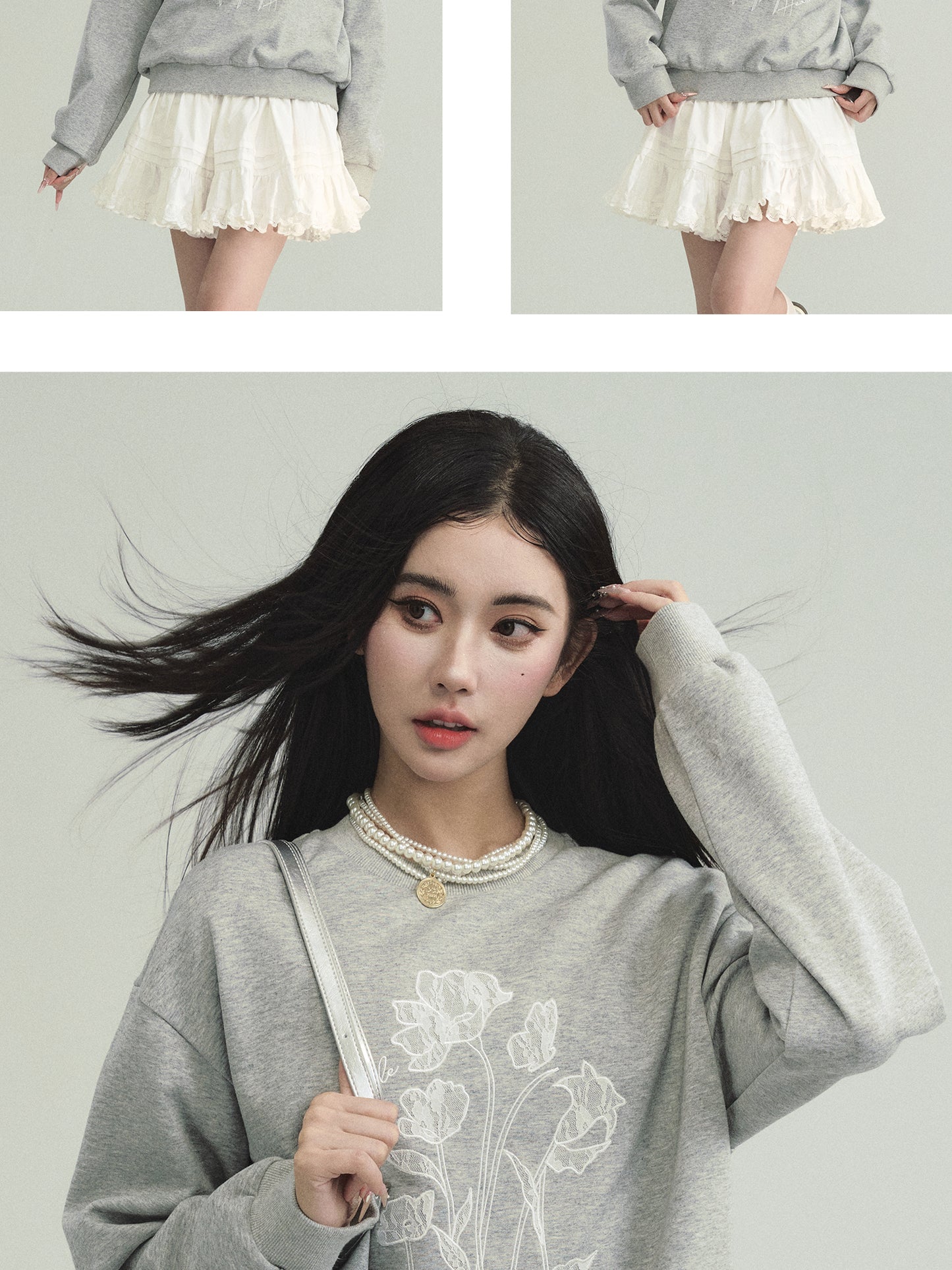 Lace Flower Embroidery Relax Fit Sweatshirt