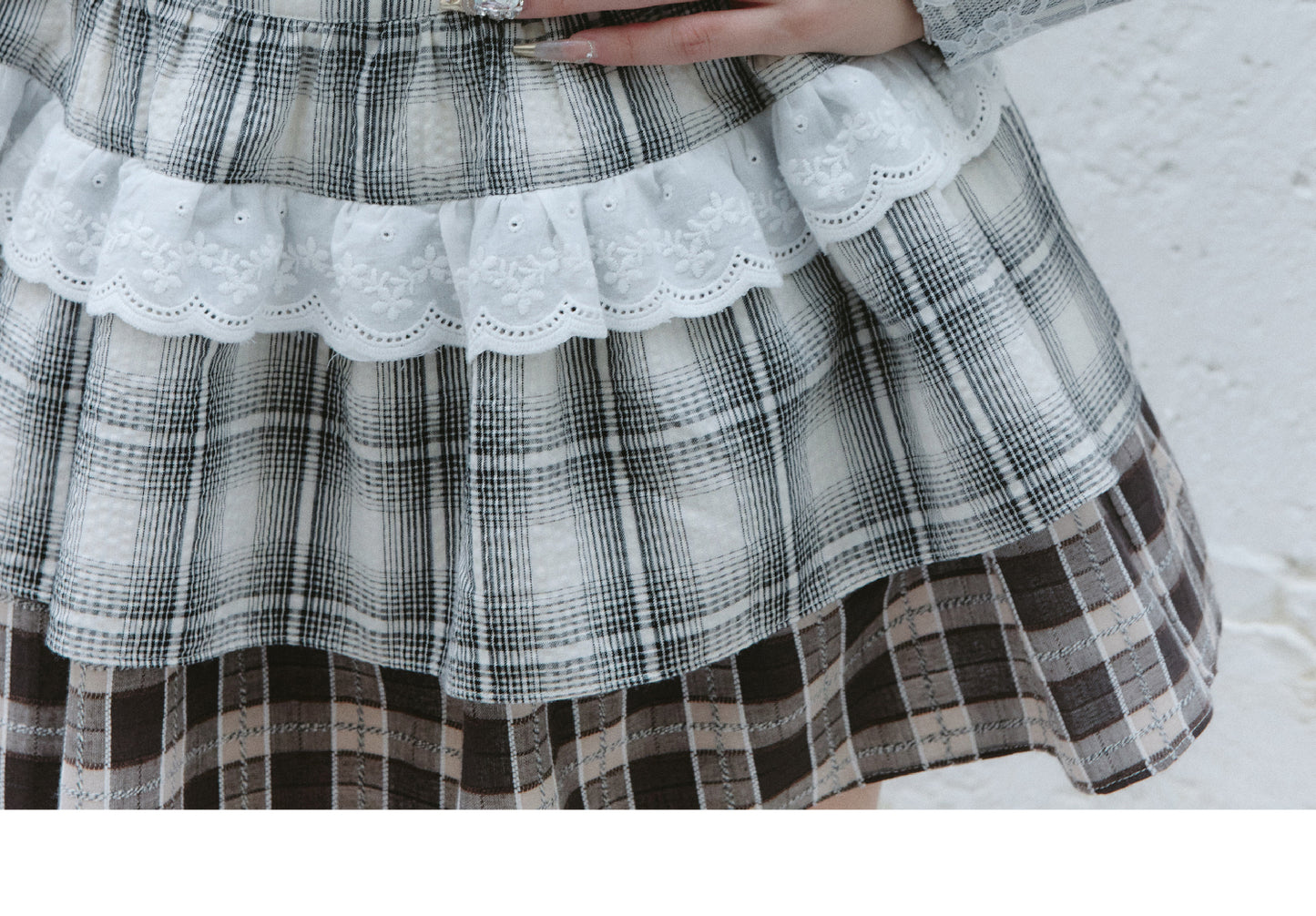 Plaid Frilled Cotton Shirt, Layered Mini Skirt