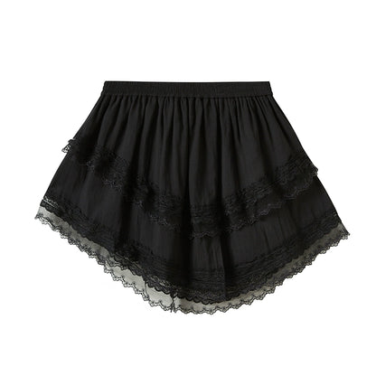 Asymmetrical Tiered Lace Mini Slit Skirt