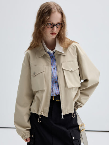 Drawstring Short Jacket With Utility Pockets