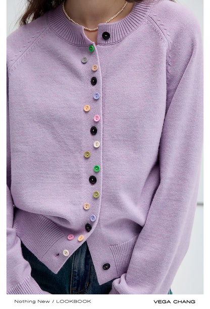 Colorful Button Classic Knit Cardigan