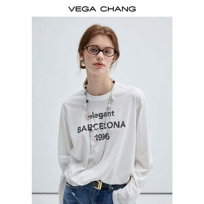 Letter Print Side Ruched Long Sleeve T-Shirt