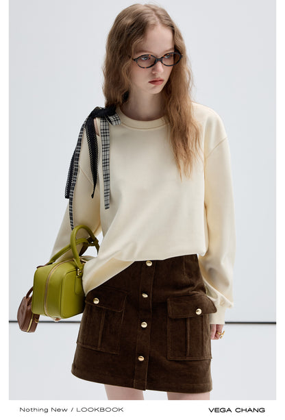 Asymmetric Open Shoulder Sweatshirt With Ribbons