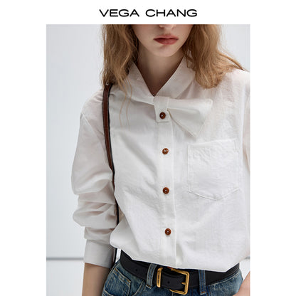 Asymmetric Bow Tie Wrinkle Textured Chic Shirt