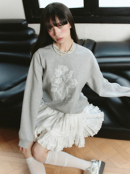 Lace Flower Embroidery Relax Fit Sweatshirt