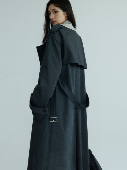 Two-Tone Belted Long Trench Coat