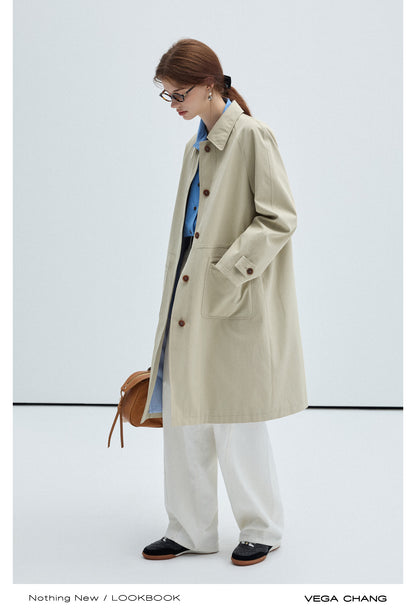 Mid-Length Classic Twill Comfortable Raglan Coat