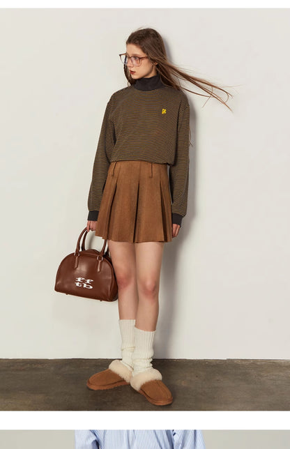 Faux Suede Boxy Jacket And Pleated Mini Skirt