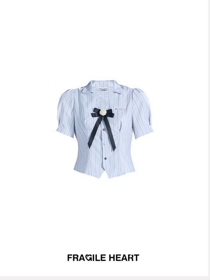 School Girl Style Rose Open Collar Shirt And Pleated Skirt