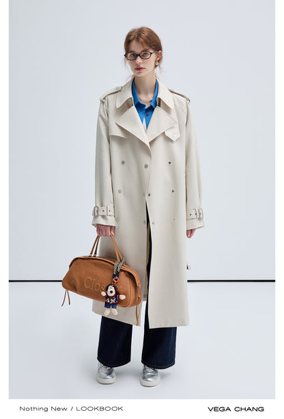 Stand Collar Double Breasted Long Trench Coat