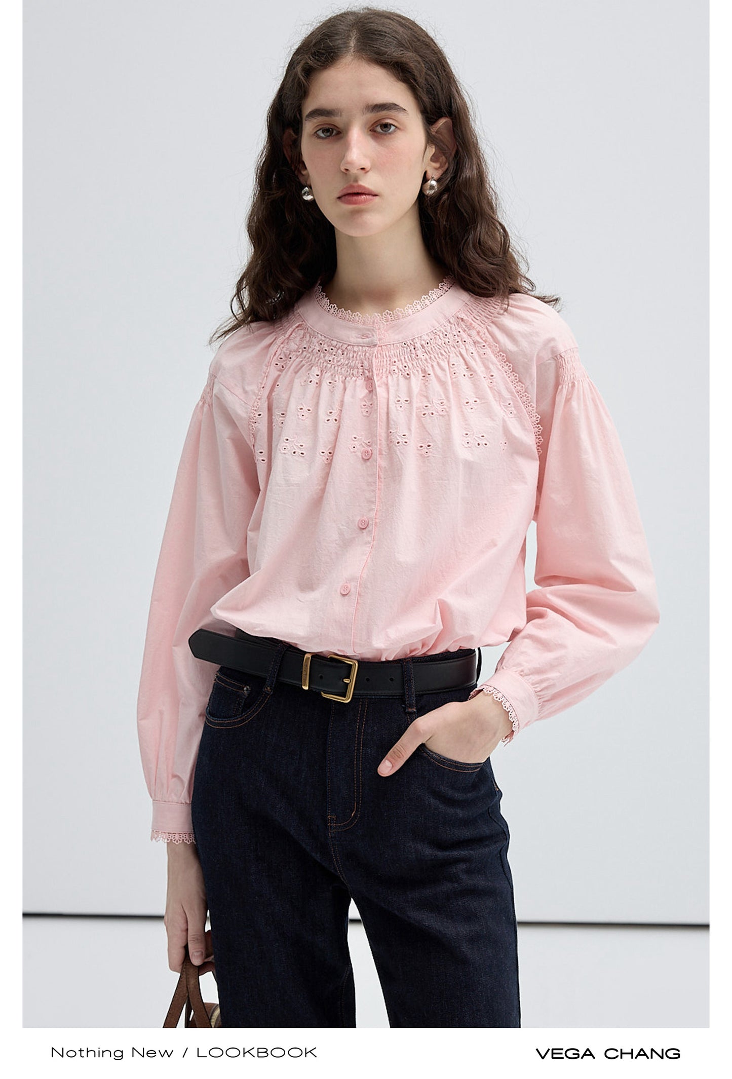 Eyelet Embroidery Balloon Sleeve Blouse