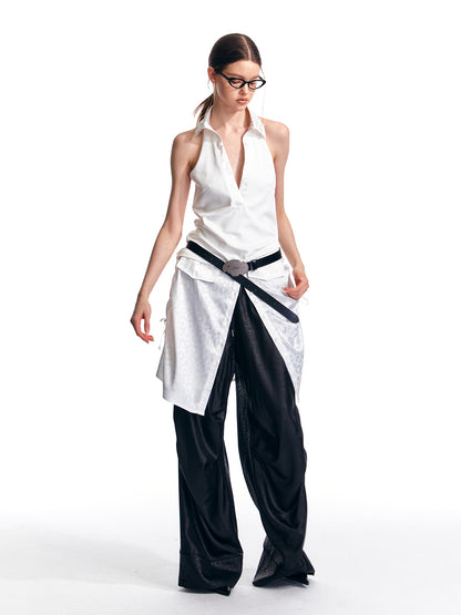 Elastic Waist Glossy Straight Wide Leg Pants