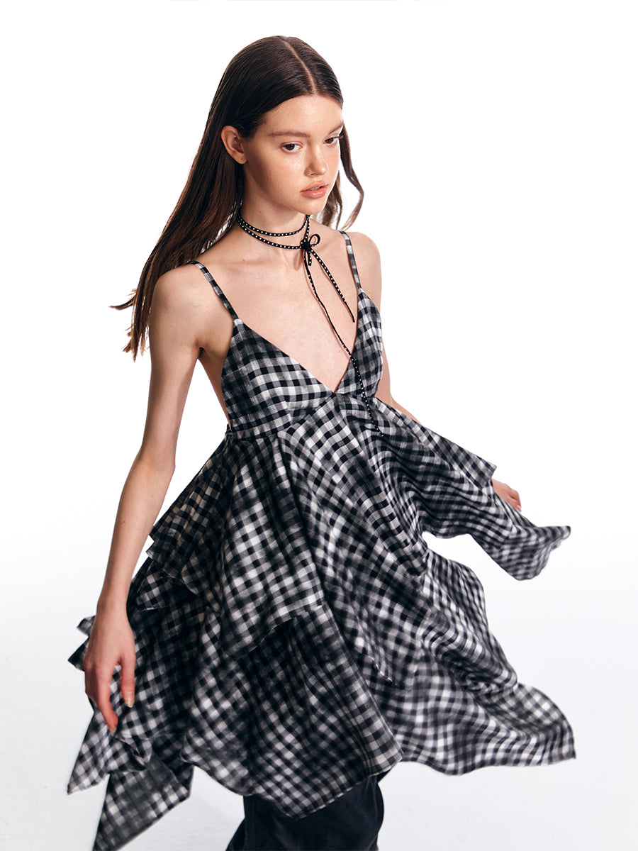 Asymmetric Gingham Check Layered Camisole Dress – MILL MINORITY