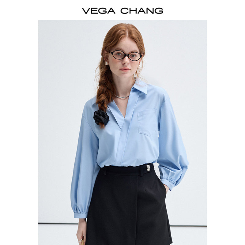 Bamboo Fiber Asymmetric Placket Open Collar Shirt