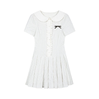 Peter Pan Collar Pleated Stripe Shirt Dress