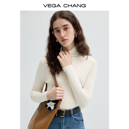 Elastic Rib Knit Woolen High Neck Top