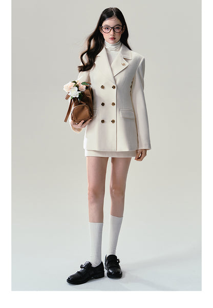 Rose Button Slim Fit Blazer Coat And Mini Skirt