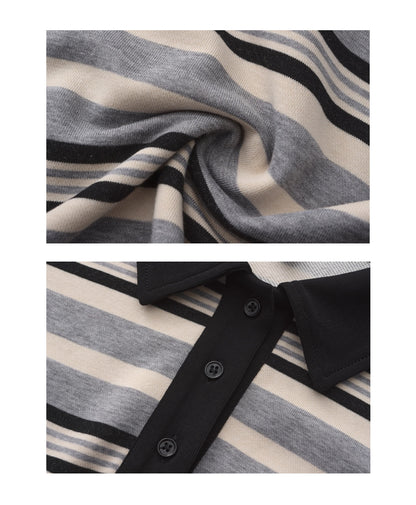 Contrast Color Cropped Stripe Polo Sweatshirt